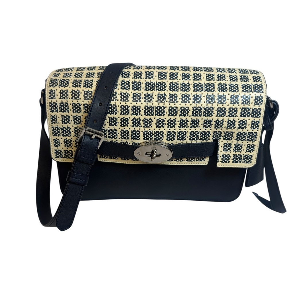 Mulberry Navy & Cream Leather Crossbody – Silver Hardware –